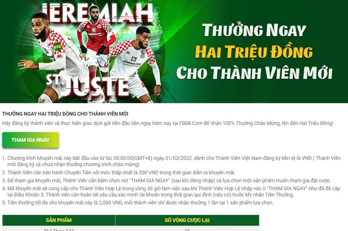Khuyến mãi Fb88 Fb88 thưởng thành viên mới